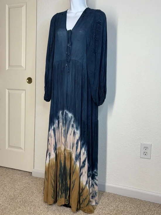 Young Fabulous & Broke Dawn Navy Tie Dye Maxi Dress Bohemian Large - Picture 3 of 16